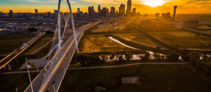 aerial drone shot of the central business district of Dallas tx apartments